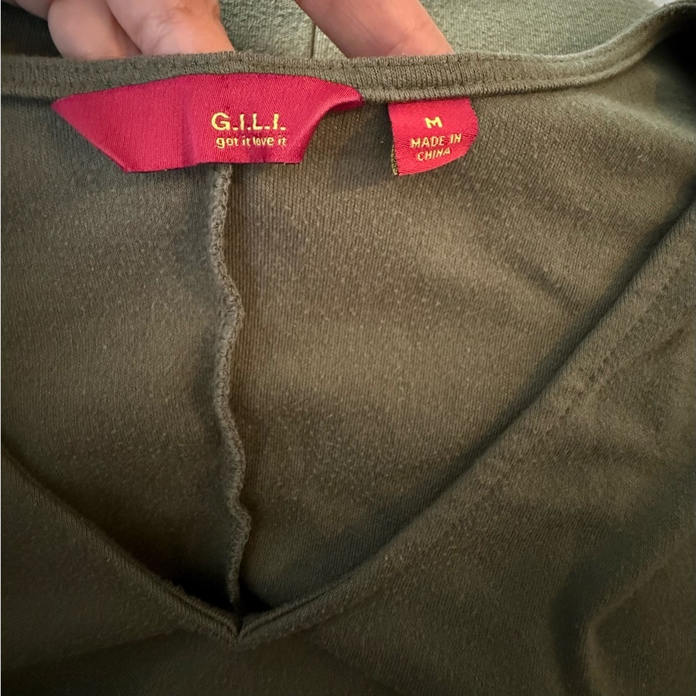 G.I.L.I. Olive Green Sleeveless Asymmetrical V-Neck Dress – Size M - Picture 11 of 12